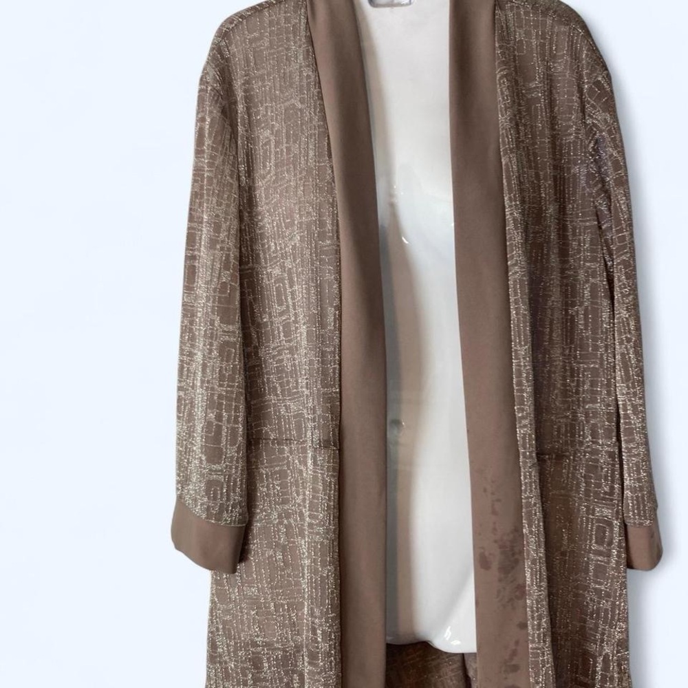Taupe & cream patterned longline cardigan 16 R&M Collections